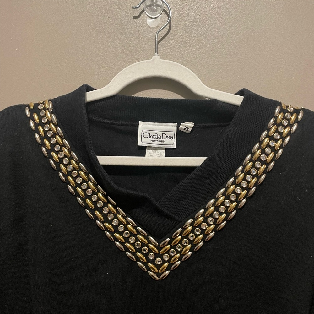 Clodia Dee Vintage Black Sweater with Gold Accents